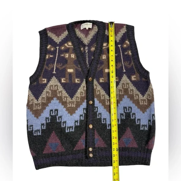 VTG Peruvian Connection 100% Alpaca Knit Vest Mens XL Handmade Peru Geo Pattern